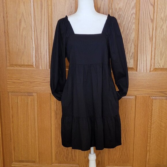 Universal Thread Ebony Smocked Tiered Mini Dress Balloon Sleeves Sz Large NEW - Picture 3 of 15